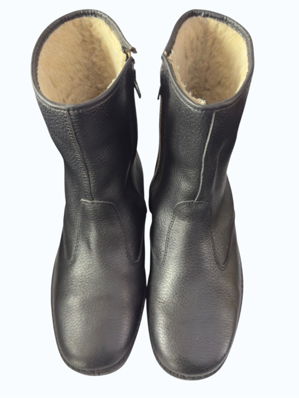 Men's Black Leather Shearling-Lined Handmade Leather Ankle Boots Sz Eur 41, US 7